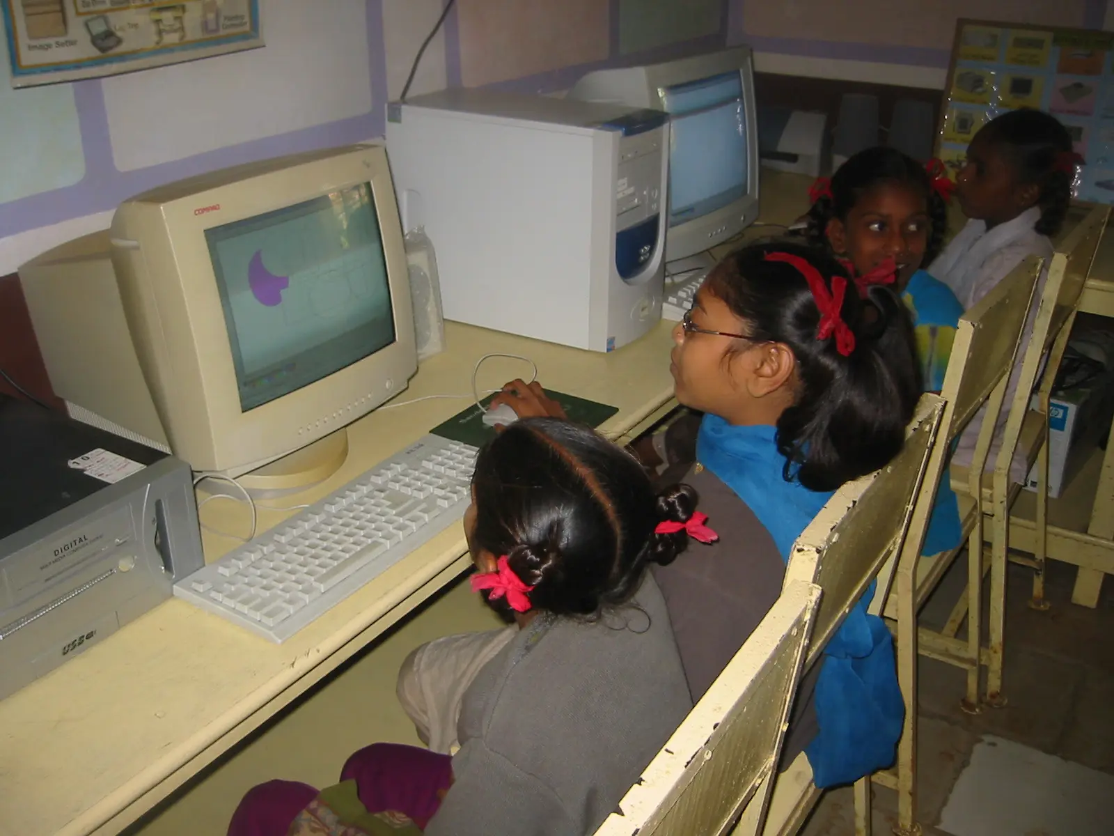 Girls learning computer skills in Gujarat